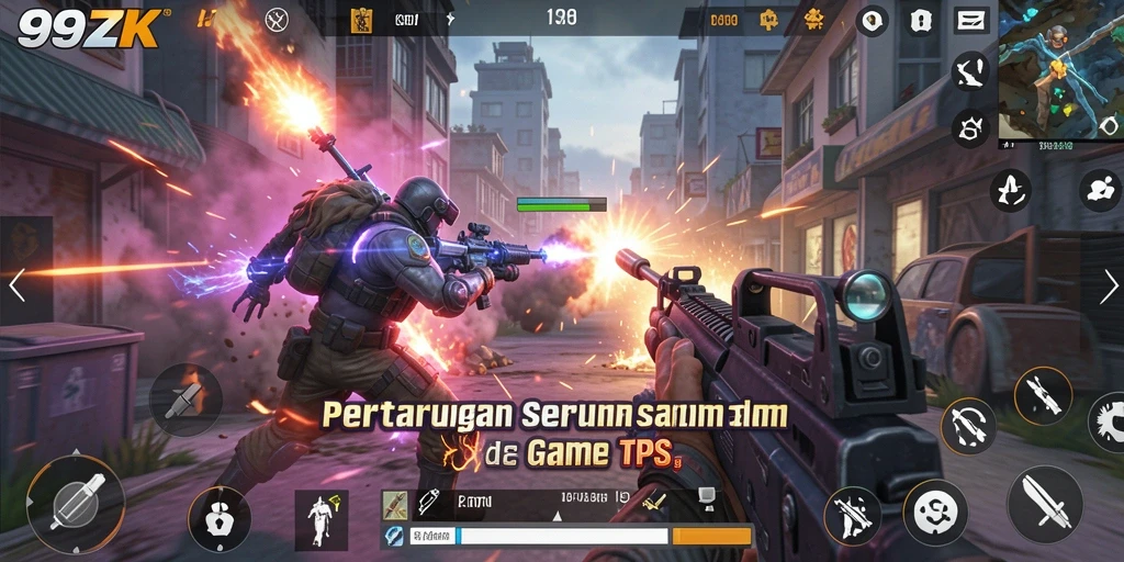 Screenshot gameplay TPS 99ZK yang intens dan penuh aksi.