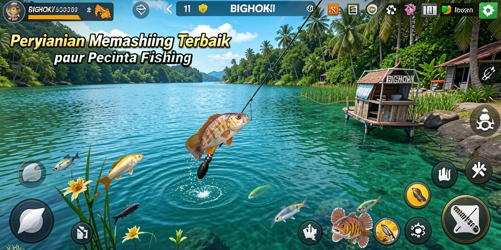 Tampilan gameplay memancing yang seru dan menantang di BIGHOKI.