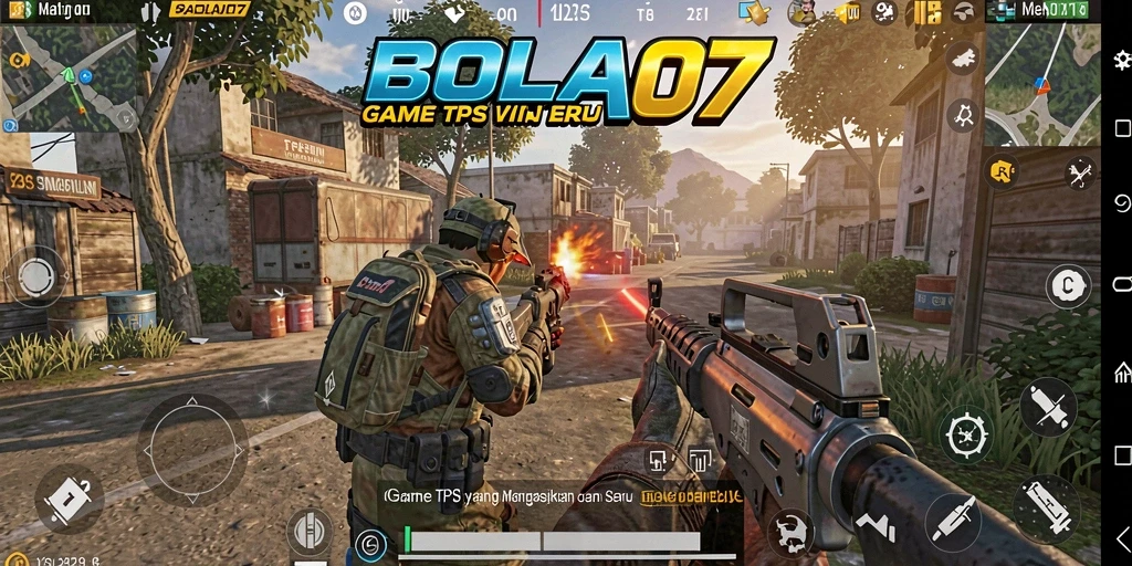 Screenshot gameplay BOLA07 yang menampilkan aksi tembak-tembak yang intens.