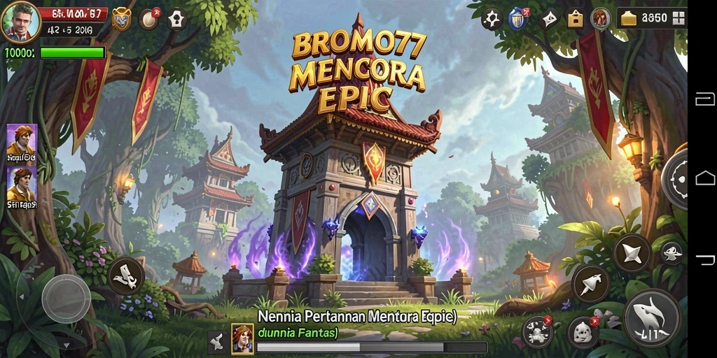 Screenshot BROMO77 menampilkan pertahanan menara yang megah dalam pertempuran.