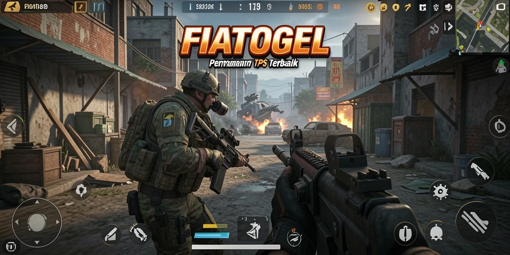 Tangkapan layar utama game FIATOGEL yang menampilkan aksi intens dalam TPS.