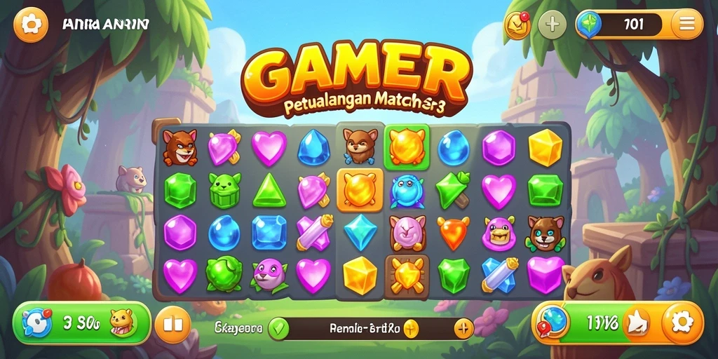Tampilan gameplay Match-3 di GAMERP yang penuh warna dan menarik.