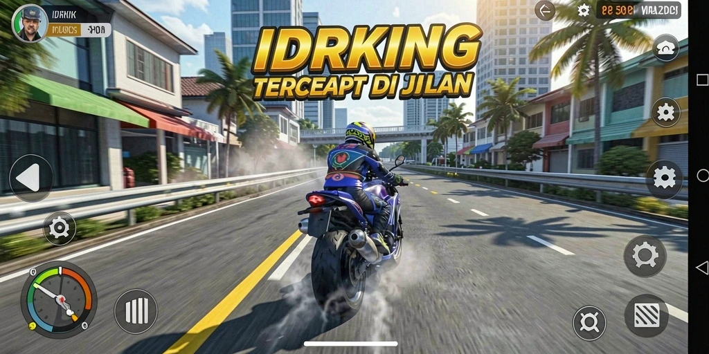 Screenshot gameplay IDRKING saat balapan motor cepat.
