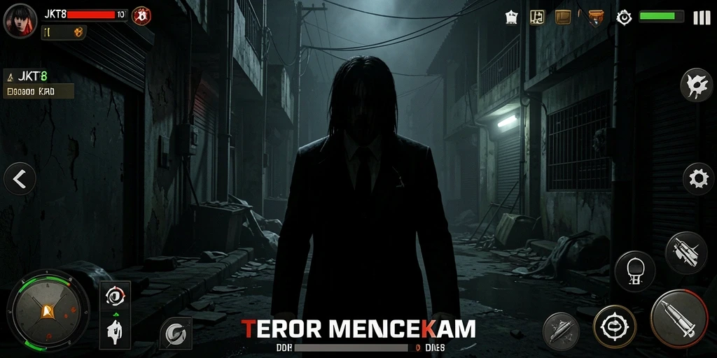 Gambaran gameplay mendebarkan JKT8 dengan suasana Horror yang kental.