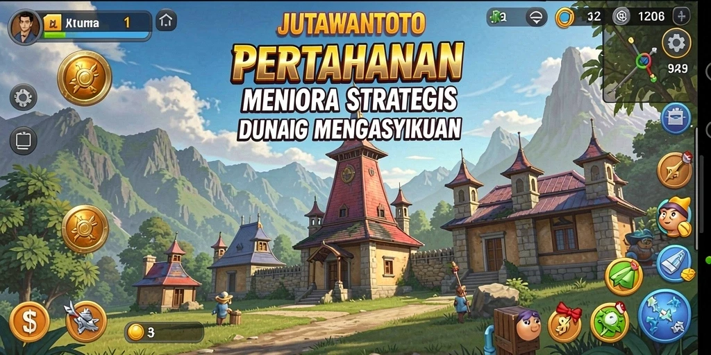 Tampilan gameplay seru di JUTAWANTOTO dengan berbagai menara.