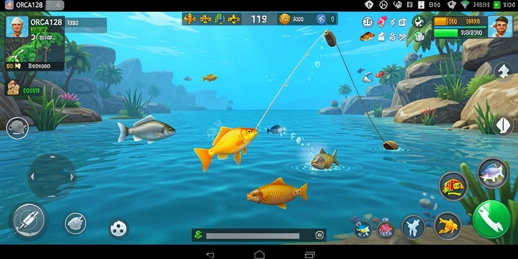 Tampilan gameplay memancing yang mendebarkan di ORCA128.