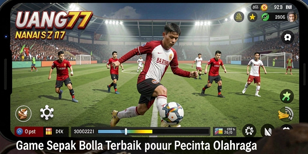 Tampilan gameplay UANG77 yang menarik dengan aksi sepak bola penuh semangat.
