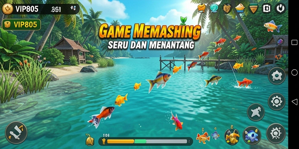 Screenshot gameplay VIP805 menunjukkan pemancing yang tengah beraksi di laut.